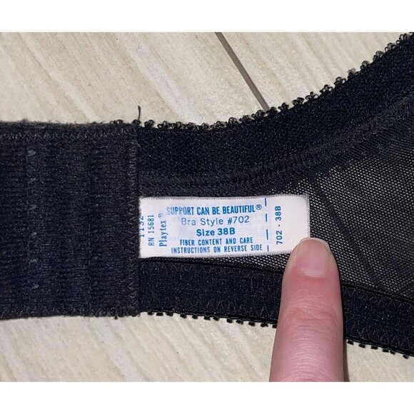 Vintage Playtex 702 Support Can Be Beautiful Bra Unlined Wire Free 38B Black - Picture 6 of 6